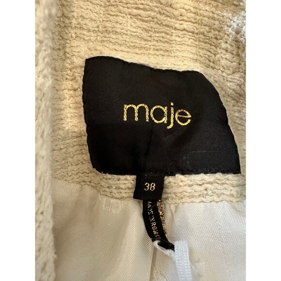 Maje White Tweed Blazer SMALL Tailored Cotton Boucle Quiet Luxury Designer $600 - Picture 7 of 11